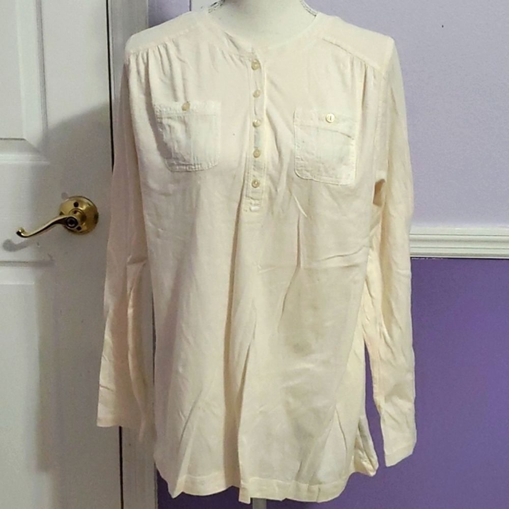 Lauren Ralph Lauren Cream Henley Style Soft Comfy Long Sleeve Knit Top 1X